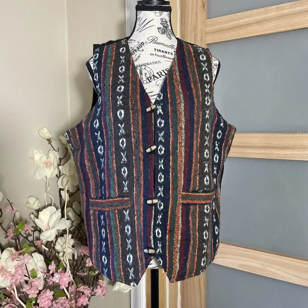 Gypsy Rose Unisex Vest Knit Western Boho Style 80s 90s Tribal Print Folkroric - Picture 1 of 7